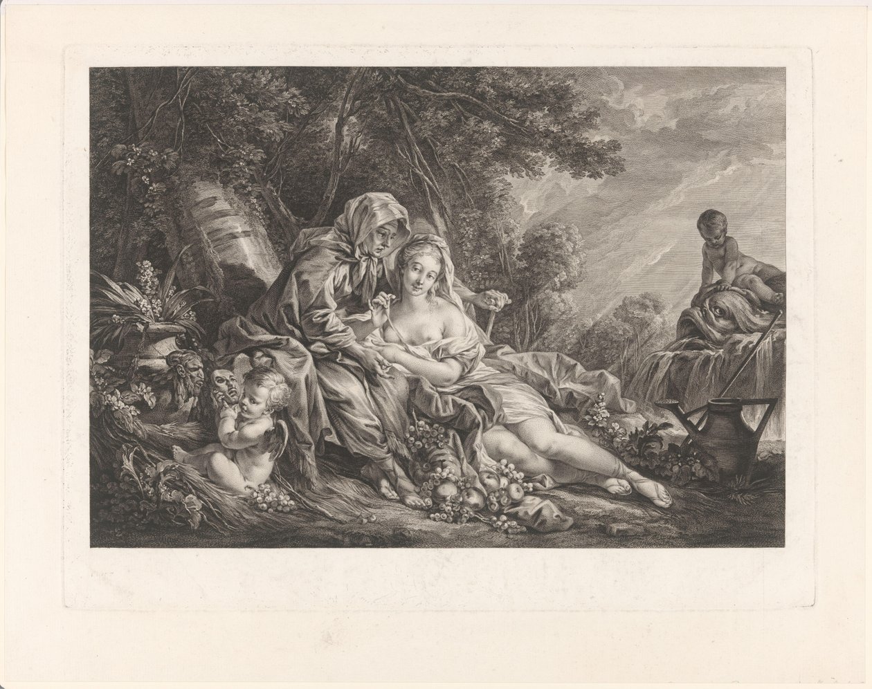 Wertumnus i Pomona w krajobrazie parkowym autorstwa Augustin de Saint-Aubin