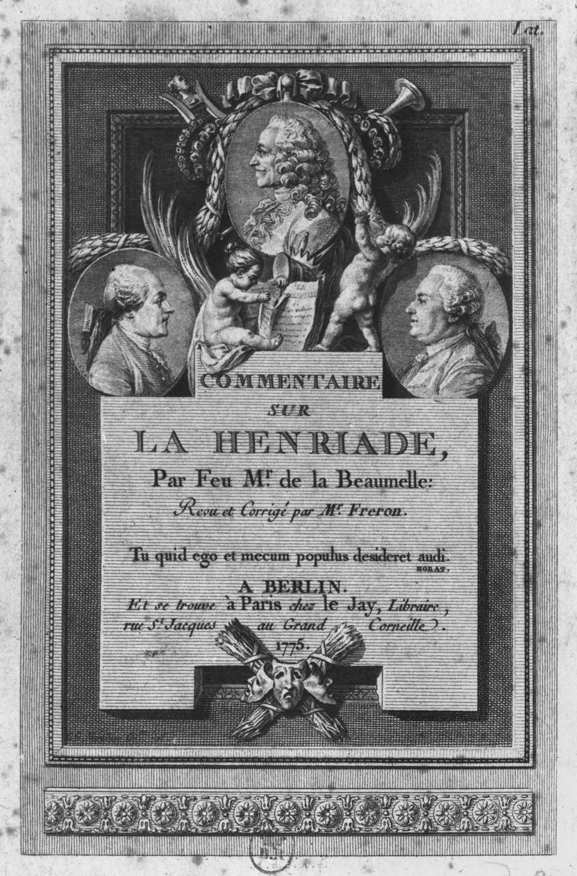 Frontyspis komentarza de la Beaumelle do „La Henriade” Voltaire