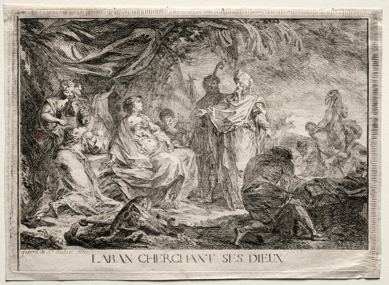 Laban szuka swoich bogów. autorstwa Augustin de Saint Aubin