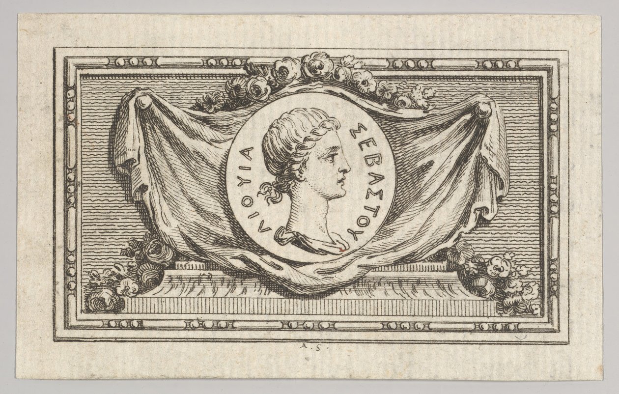 Medal z Portretem Liwii w V księdze, z Tibere ou les six premiers..., wydany w 1768 r. autorstwa Augustin de Saint Aubin