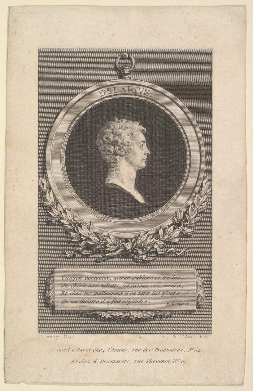 Portret De Larive, 1785. autorstwa Augustin de Saint-Aubin