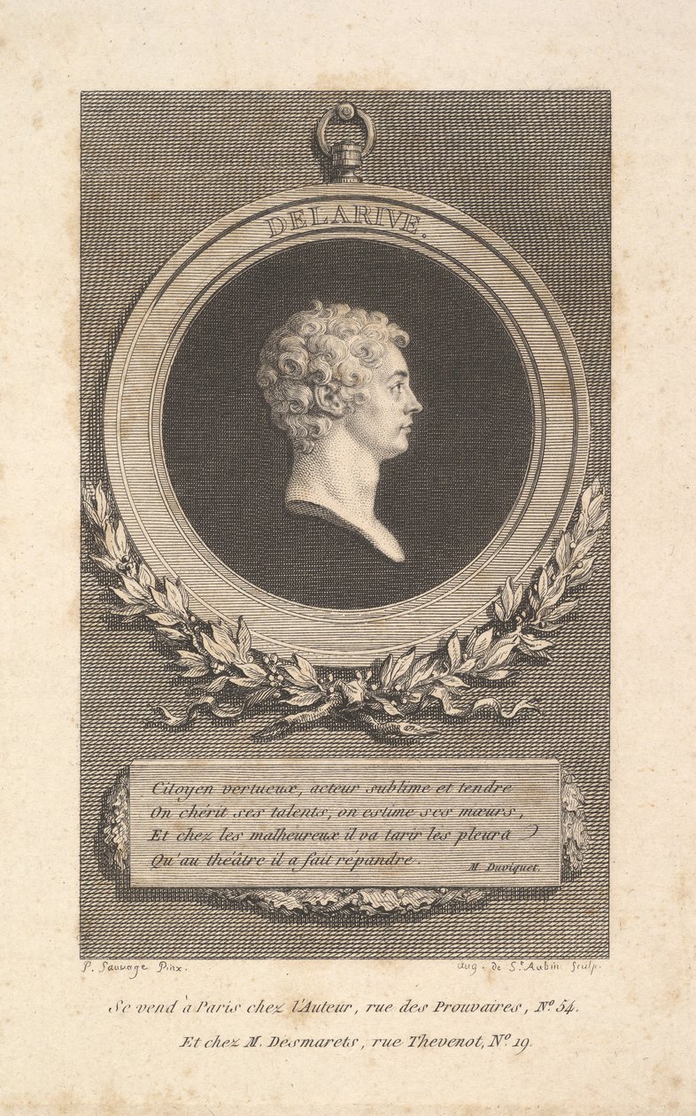 Portret De Larive, 1785. autorstwa Augustin de Saint Aubin