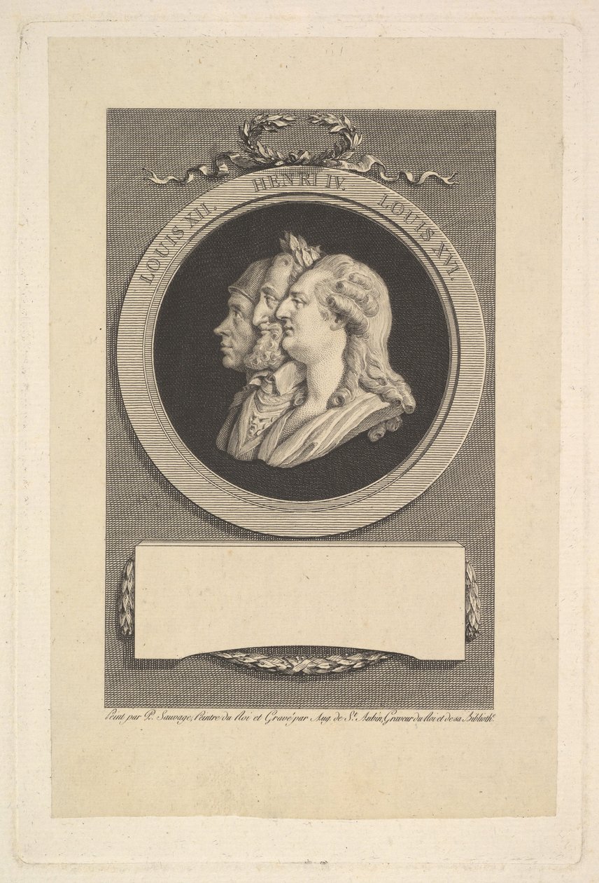 Portret Ludwika XVI, Henryka IV i Ludwika XII, 1791. autorstwa Augustin de Saint Aubin
