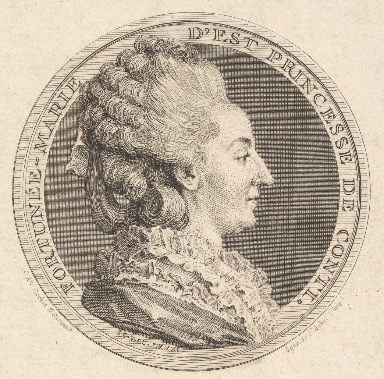 Nadruk medalu portretowego Fortunée-Marie dEst, księżnej Conti, 1781. autorstwa Augustin de Saint Aubin