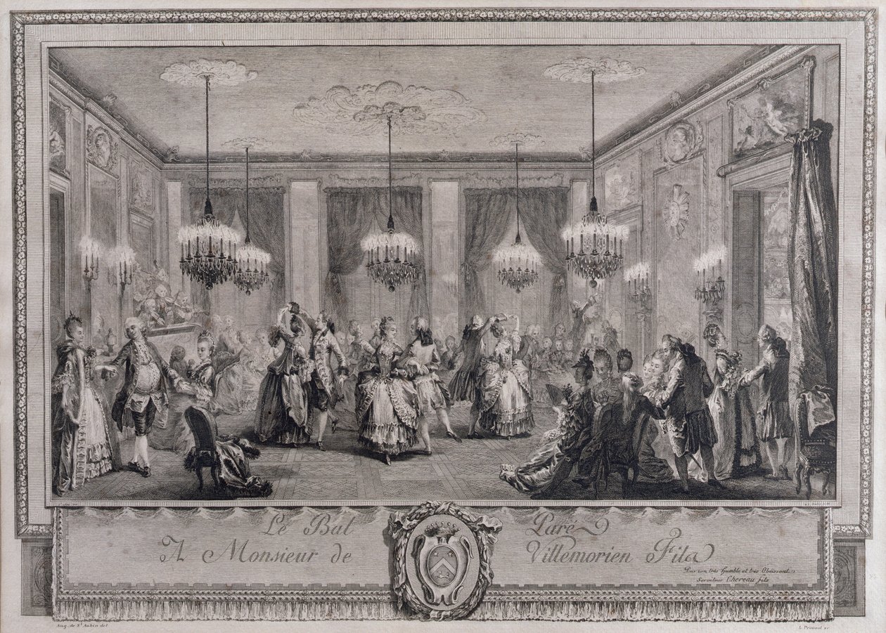 Bal wieczorowy w Domu Monsieur de Villemorien Fila, grawerowany przez L. Provosta (patrz także 55452) autorstwa Augustin de Saint Aubin