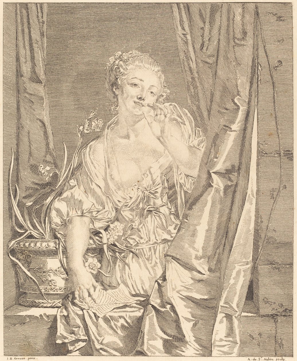Pocałunek wysłany autorstwa Augustin de Saint Aubin after Jean Baptiste Greuze