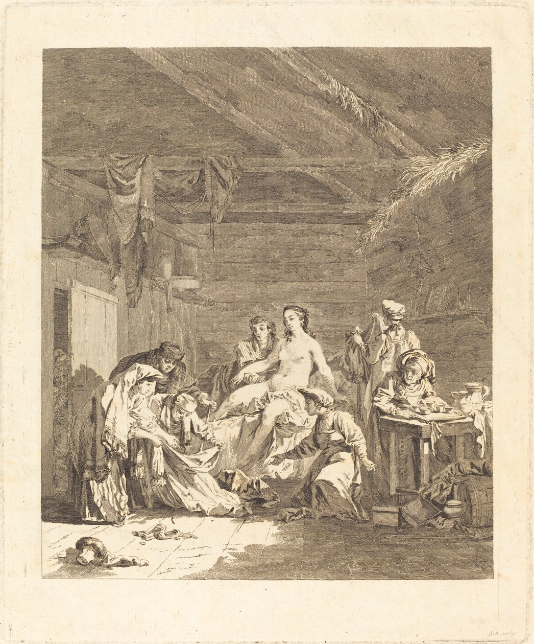 Le lever de la mariée russe (Zwyczaj Rosjan po ceremonii zaślubin i przed ucztą weselną) autorstwa Augustin de Saint Aubin after Jean Baptiste Le Prince