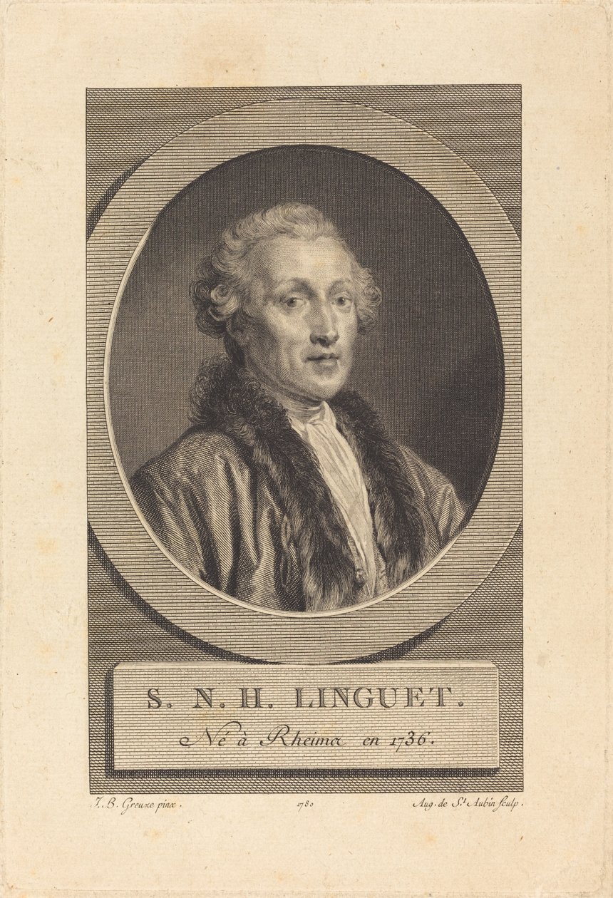 Simon-Nicolas-Henri Linguet autorstwa Augustin de Saint Aubin after Jean Baptiste Greuze
