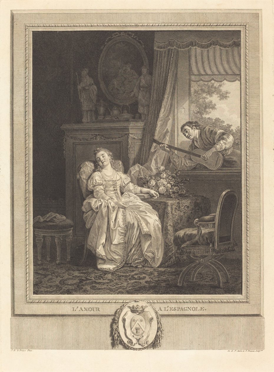Hiszpańska miłość autorstwa Augustin de Saint Aubin and Noël Pruneau after Jean Baptiste Le Prince
