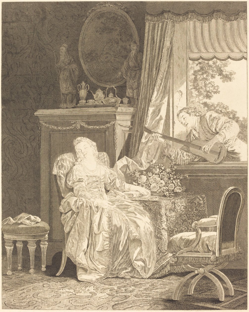 Hiszpańska miłość autorstwa Augustin de Saint Aubin and Noël Pruneau after Jean Baptiste Le Prince