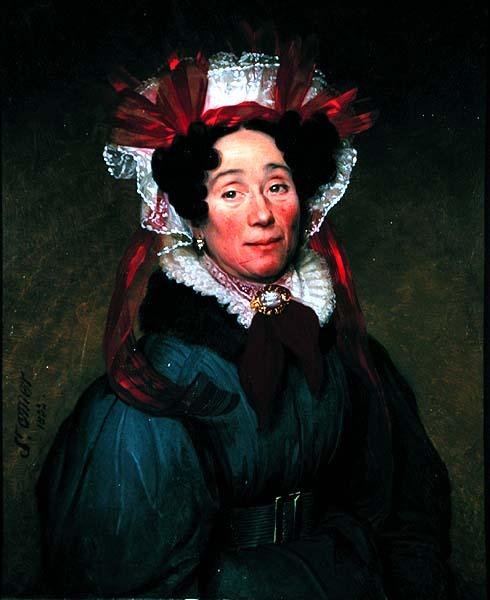 Portret damy w czerwono-białej czapce autorstwa Augustine Cochet St. Omer