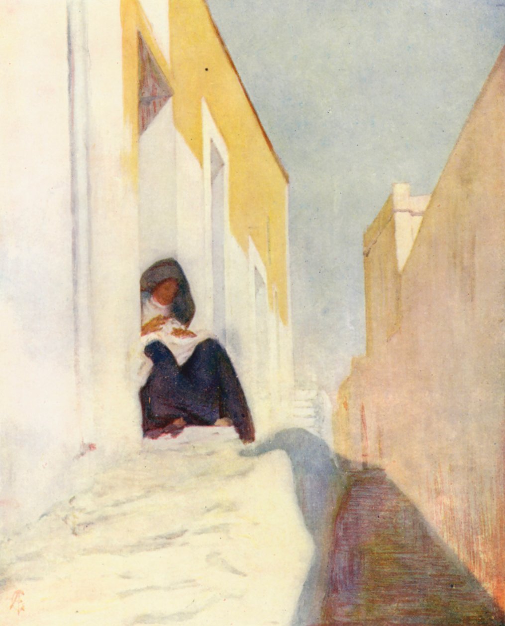 Ulica w Almerii (kolorowa litografia) autorstwa Augustine Fitzgerald