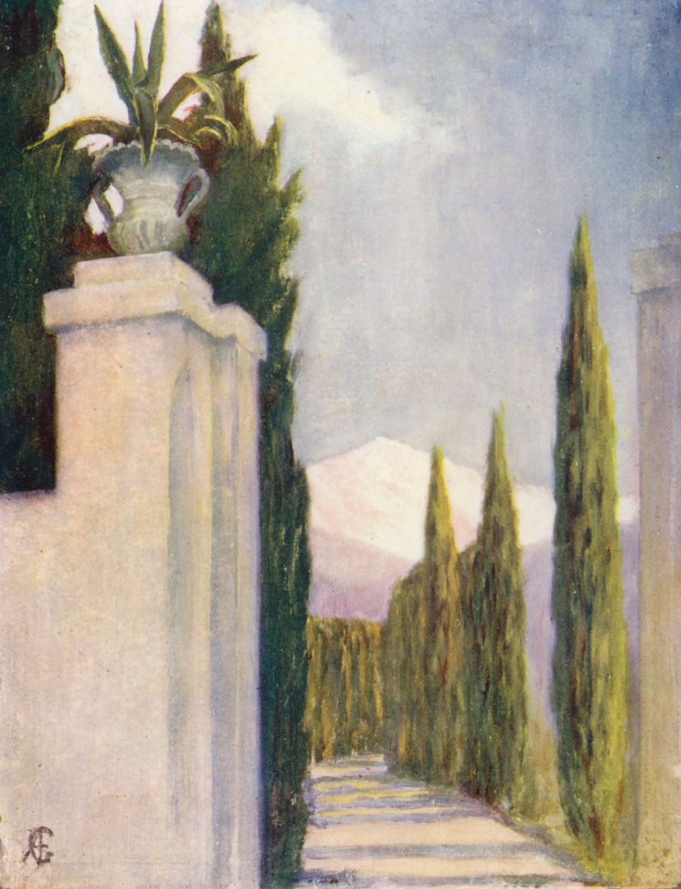 Brama w ogrodach Generalife, Granada (kolorowa litografia) autorstwa Augustine Fitzgerald