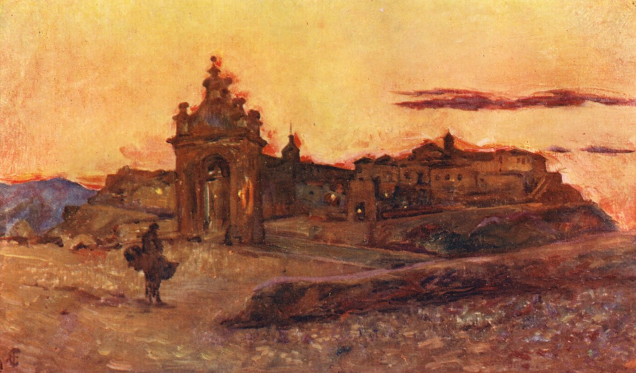 Zachód słońca w Toledo (kolorowa litografia) autorstwa Augustine Fitzgerald