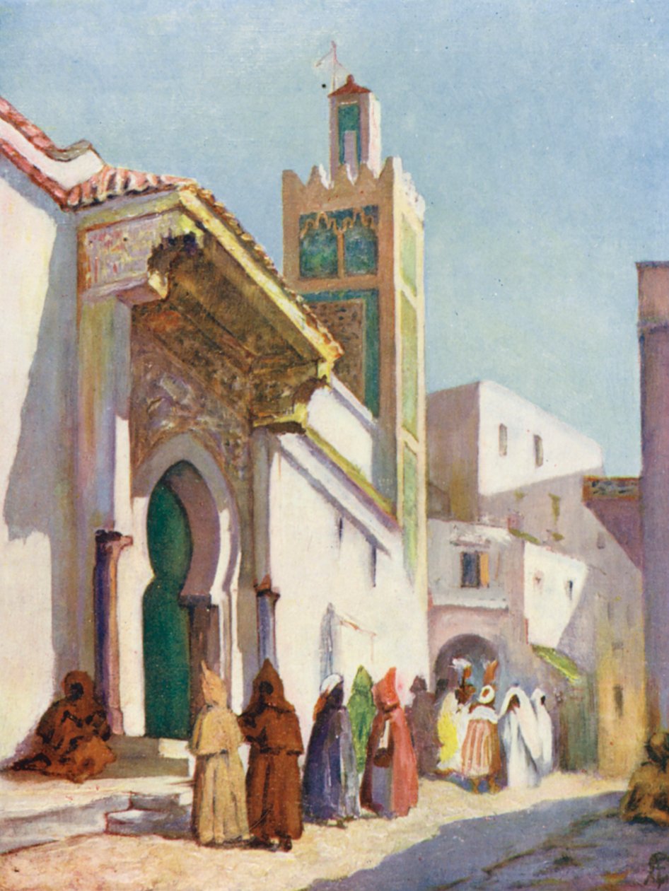Wielki Meczet, Tanger (kolorowa litografia) autorstwa Augustine Fitzgerald