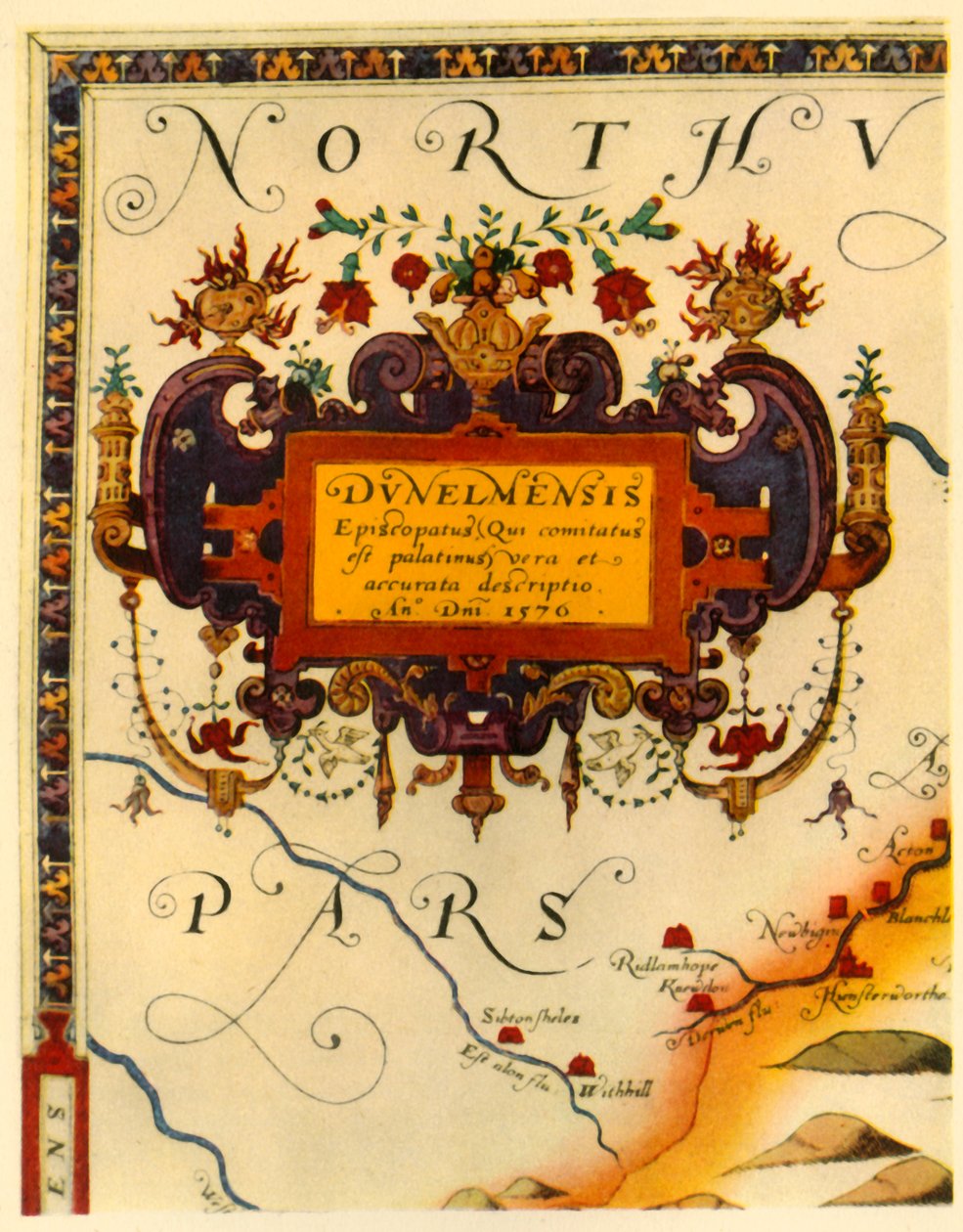 „Kartusz A. Rythera na mapie Durham Saxtona, 1576”, 1944 r. autorstwa Augustine Ryther