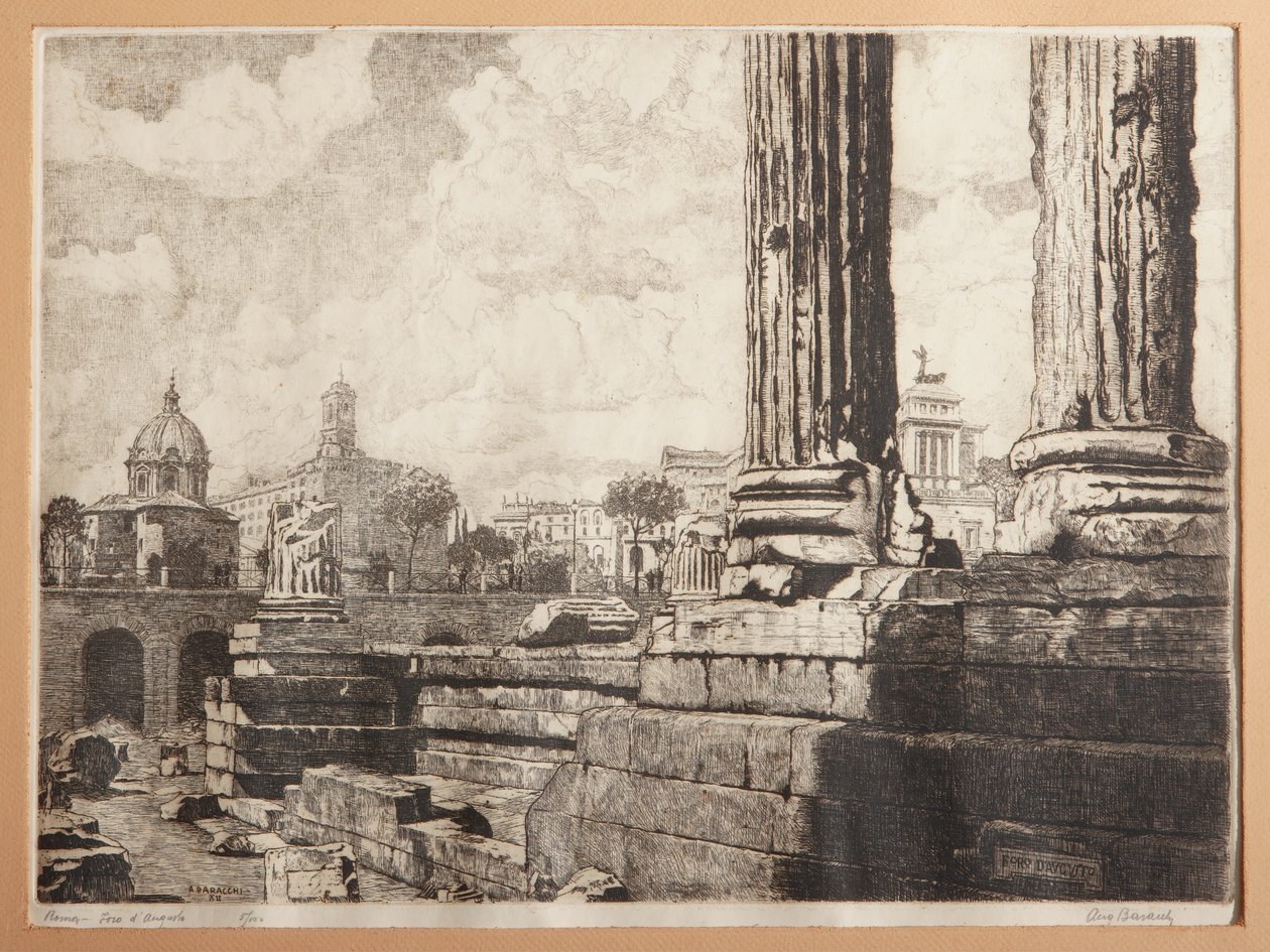 Rzym, Forum Augusta (akwaforta na papierze) autorstwa Augusto Baracchi