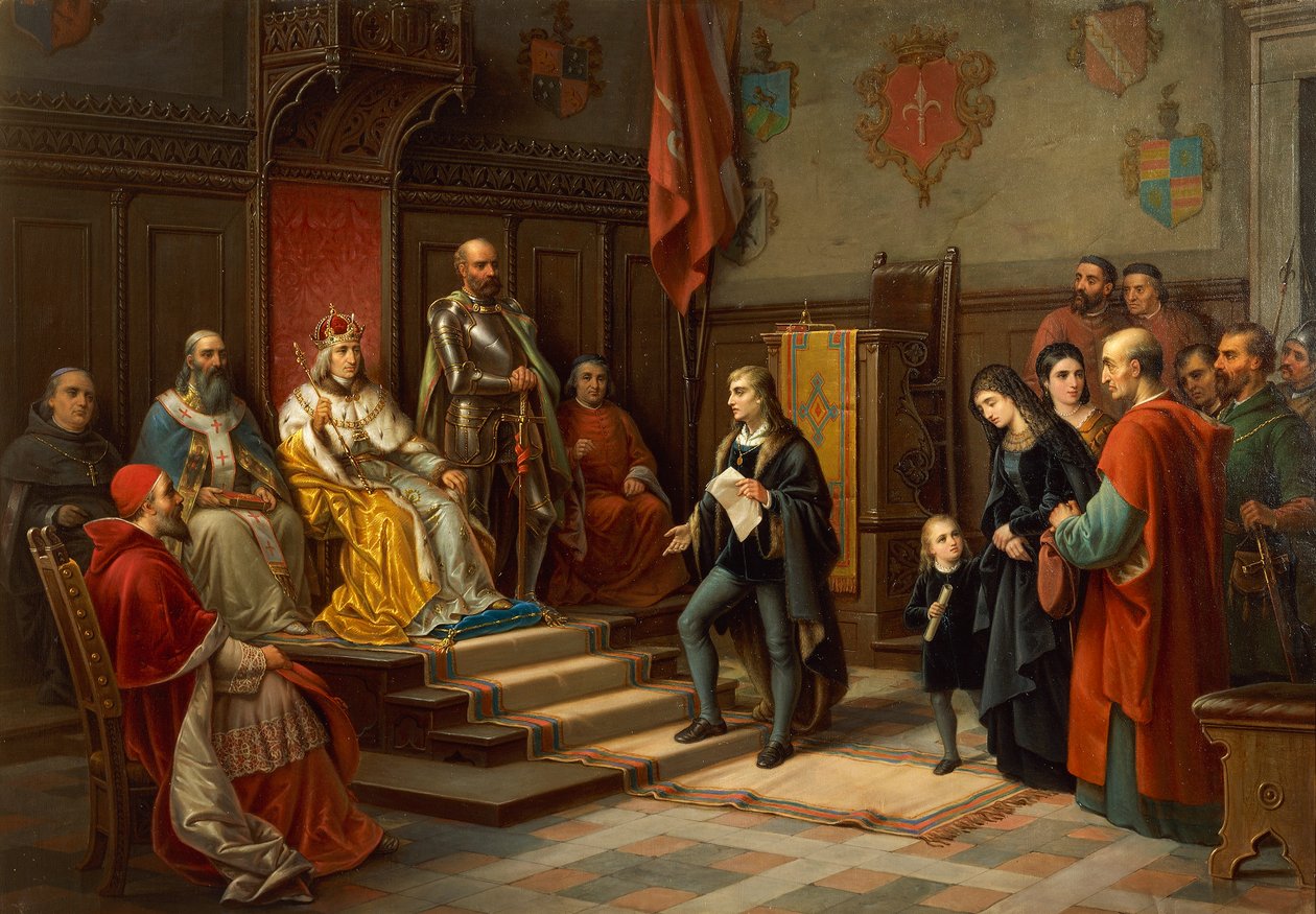 Fryderyk III, naciskany do marszu przeciwko Turkom przez triestowego poetę Raffaele Zovenzoniego, Augusto Tominz (1818-1883) autorstwa Augusto Tominz