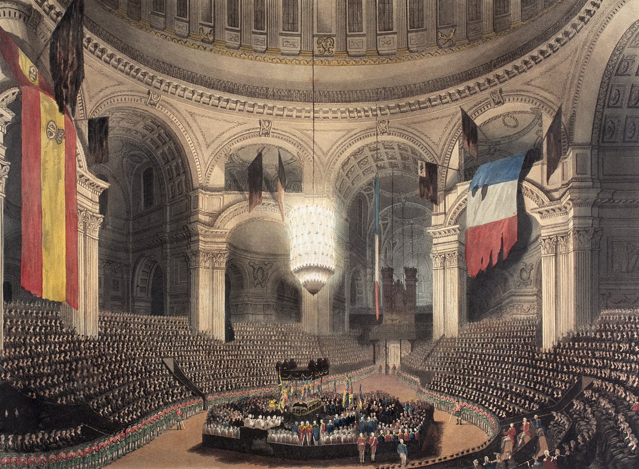 Przybycie karety pogrzebowej Nelsona na internowanie w katedrze św. Pawła, opublikowane 9 stycznia 1806 r. autorstwa Augustus Charles Pugin