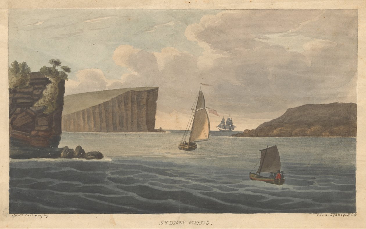 Sydney Heads Earle, Augustus. Widoki w Australii. Sydney- Earle Litografia, 1826. autorstwa Augustus Earle