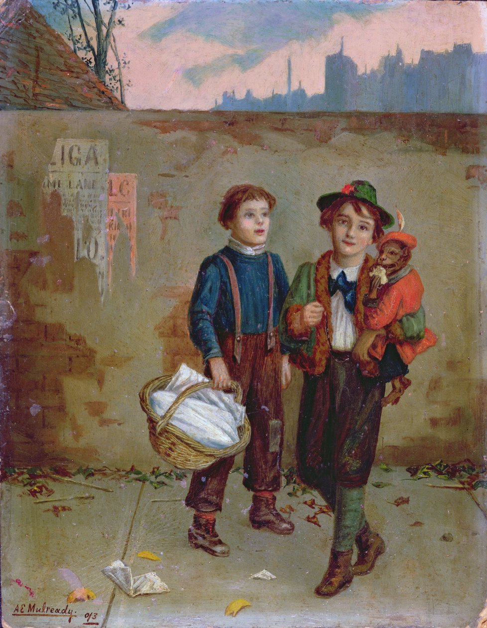 Żebracy i małpa, 1893 autorstwa Augustus Edward Mulready