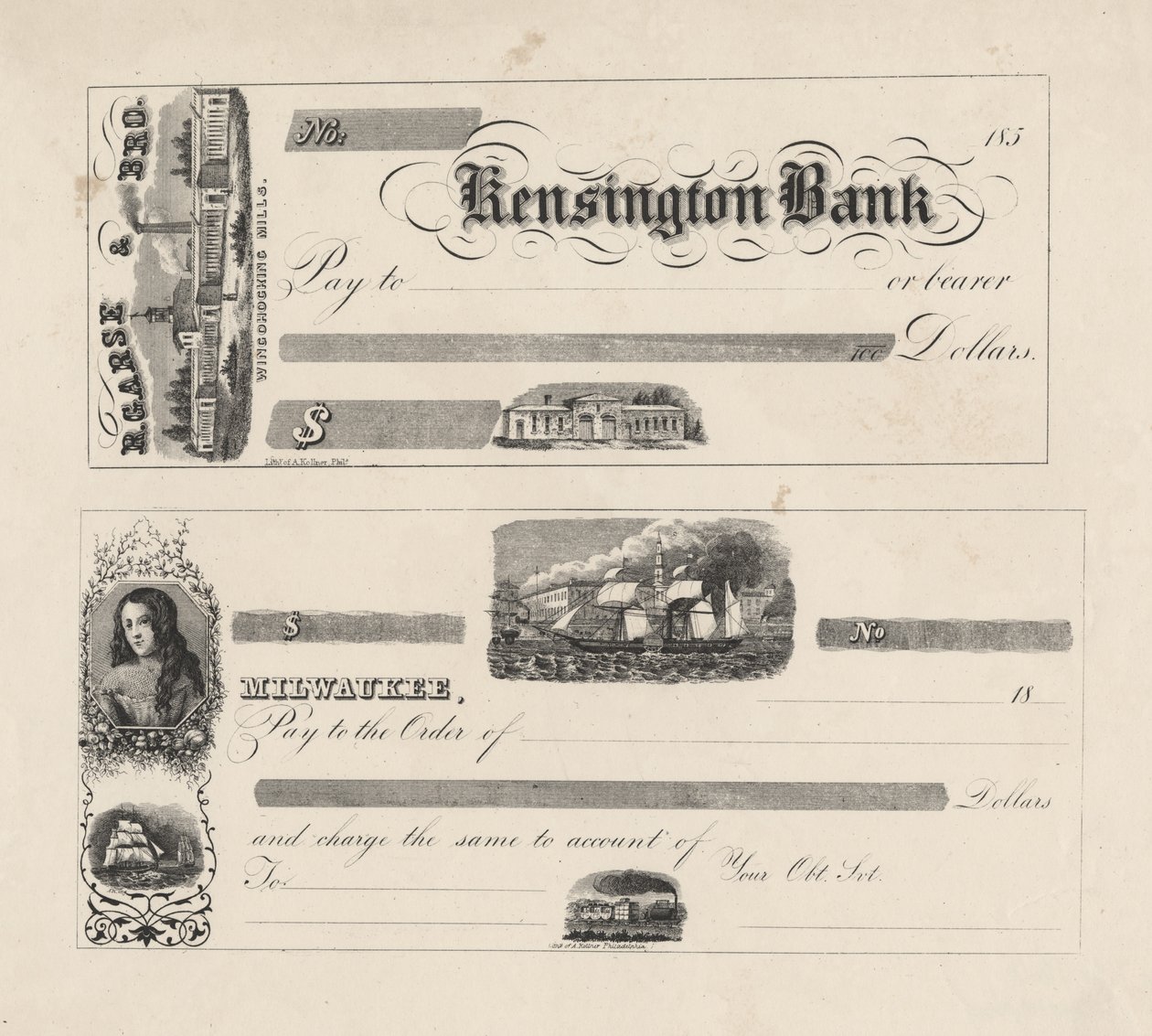 Banknot dla Kensington Bank, 1850 autorstwa Augustus Kollner