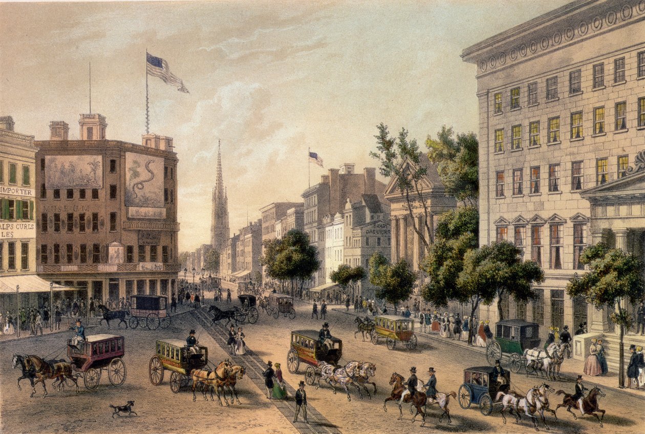 Broadway, Nowy Jork, grawerowane przez Deroy, wyd. przez Goupil und Co. autorstwa Augustus Kollner