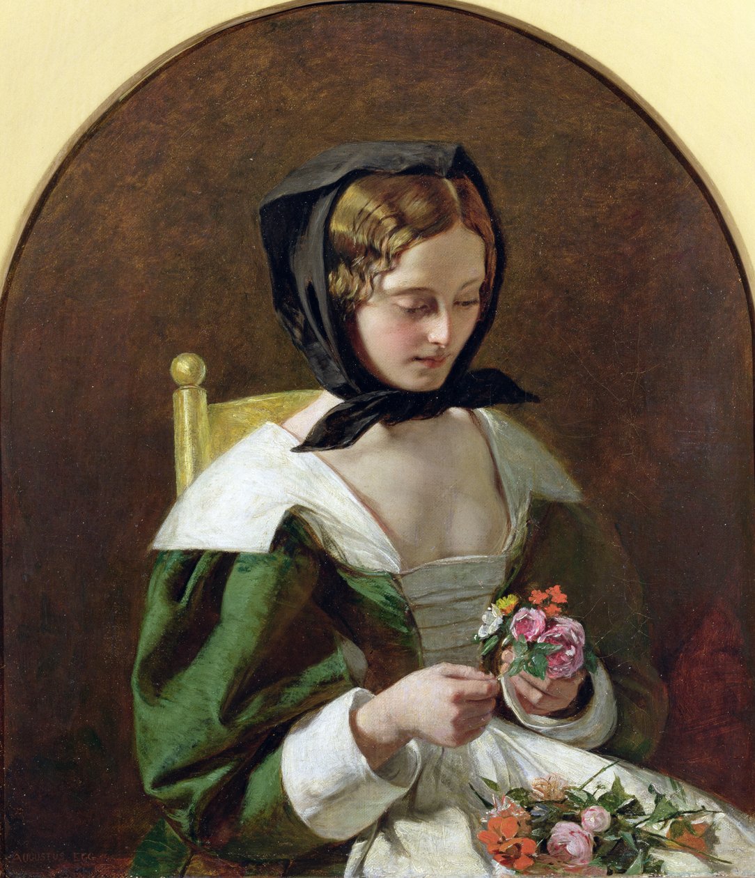 Dziewczyna robiąca bukiet kwiatów, 1849 autorstwa Augustus Leopold Egg