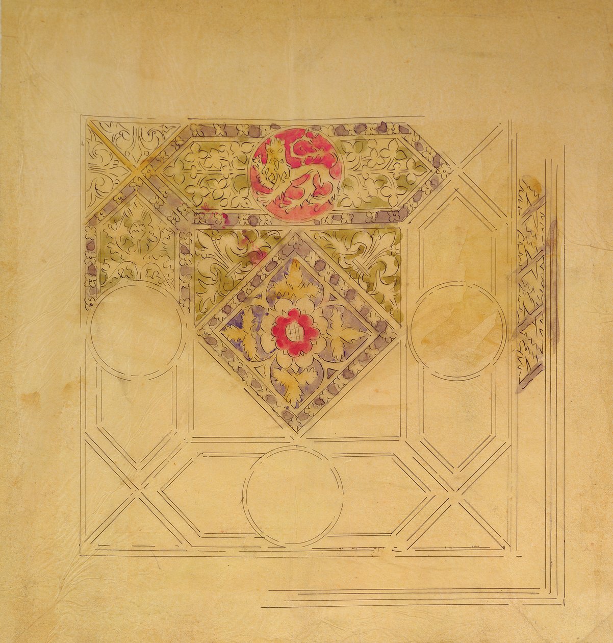 Projekt sufitu do Pałacu Westminsterskiego (pióro i atrament i toaleta na papierze) autorstwa Augustus Welby Northmore Pugin