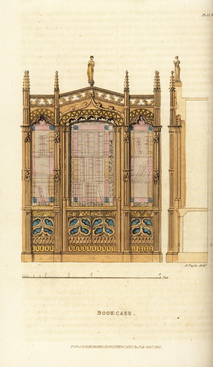 Gotycka biblioteczka autorstwa Augustus Charles (after) Pugin