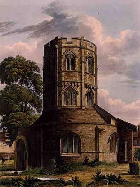 Bazylika Grobu Świętego, Cambridge, z „Historii Cambridge”, ryt. J. Hill, wyd. przez R. Ackermanna autorstwa Augustus Charles (after) Pugin