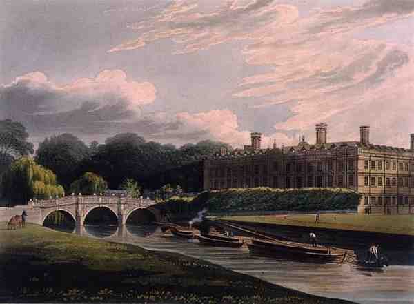 Na zewnątrz Clare Hall, Cambridge, z „Historii Cambridge”, ryt. J. Bluck (fl.1791-1831), wyd. przez R. Ackermanna autorstwa Augustus Charles (after) Pugin