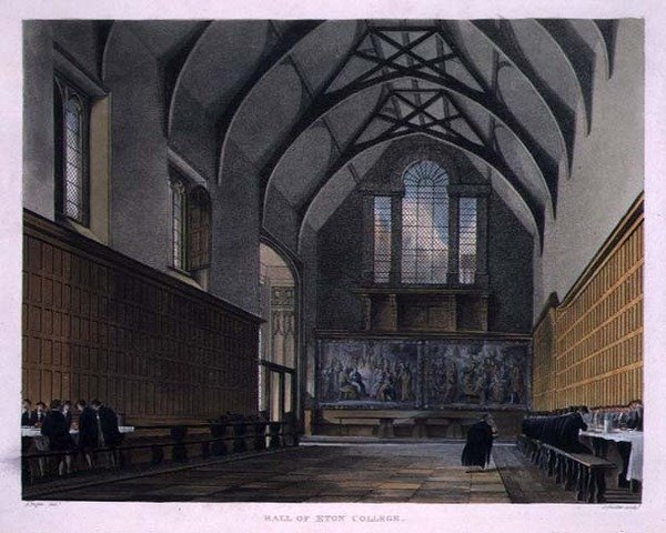 Hall of Eton College, z „Historii Eton College”, część „Historii kolegiów”, grawerowana przez Josepha Constantine