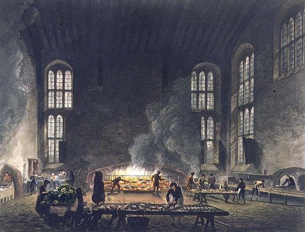 Wnętrze kuchni w Christ Church, ilustracja z „Historii Oksfordu”, grawerowana przez F.C. Lewis (1779-1856) wyd. przez R. Ackermanna autorstwa Augustus Charles (after) Pugin