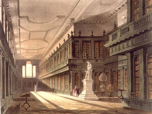 Wnętrze Biblioteki All Souls College, ilustracja z „Historii Oksfordu”, ryt. J. Bluck (fl.1791-1831) wyd. przez R. Ackermanna autorstwa Augustus Charles (after) Pugin