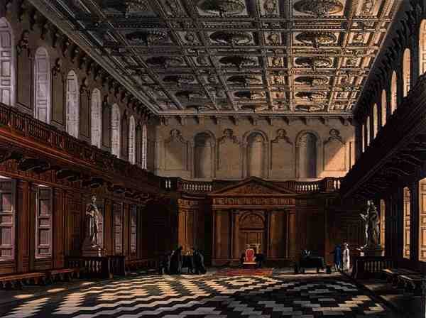 Wnętrze Domu Senatu, Cambridge z „Historii Cambridge”, sztychowane przez Daniela Havella (1785-1826), wyd. przez R. Ackermanna autorstwa Augustus Charles (after) Pugin