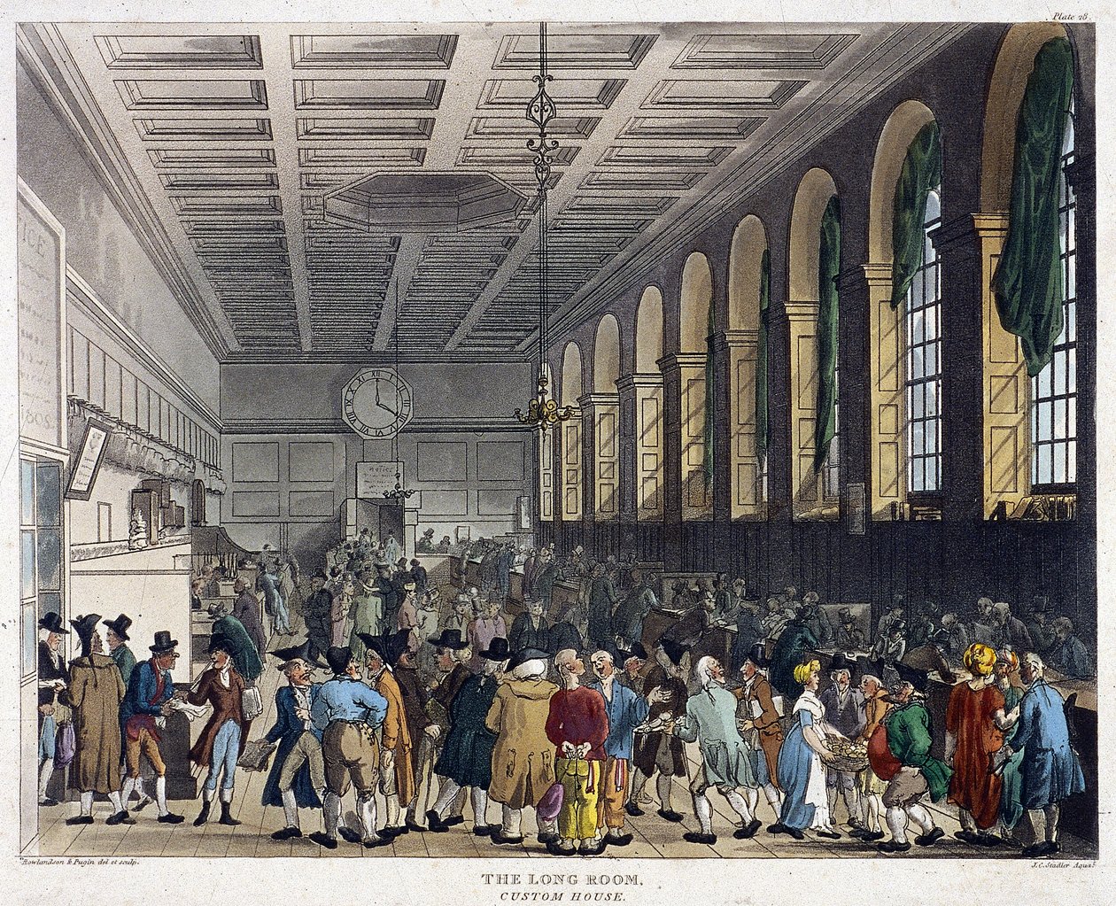 Wnętrze Custom House, Londyn, 1808 autorstwa Augustus Charles Pugin, Thomas Rowlandson