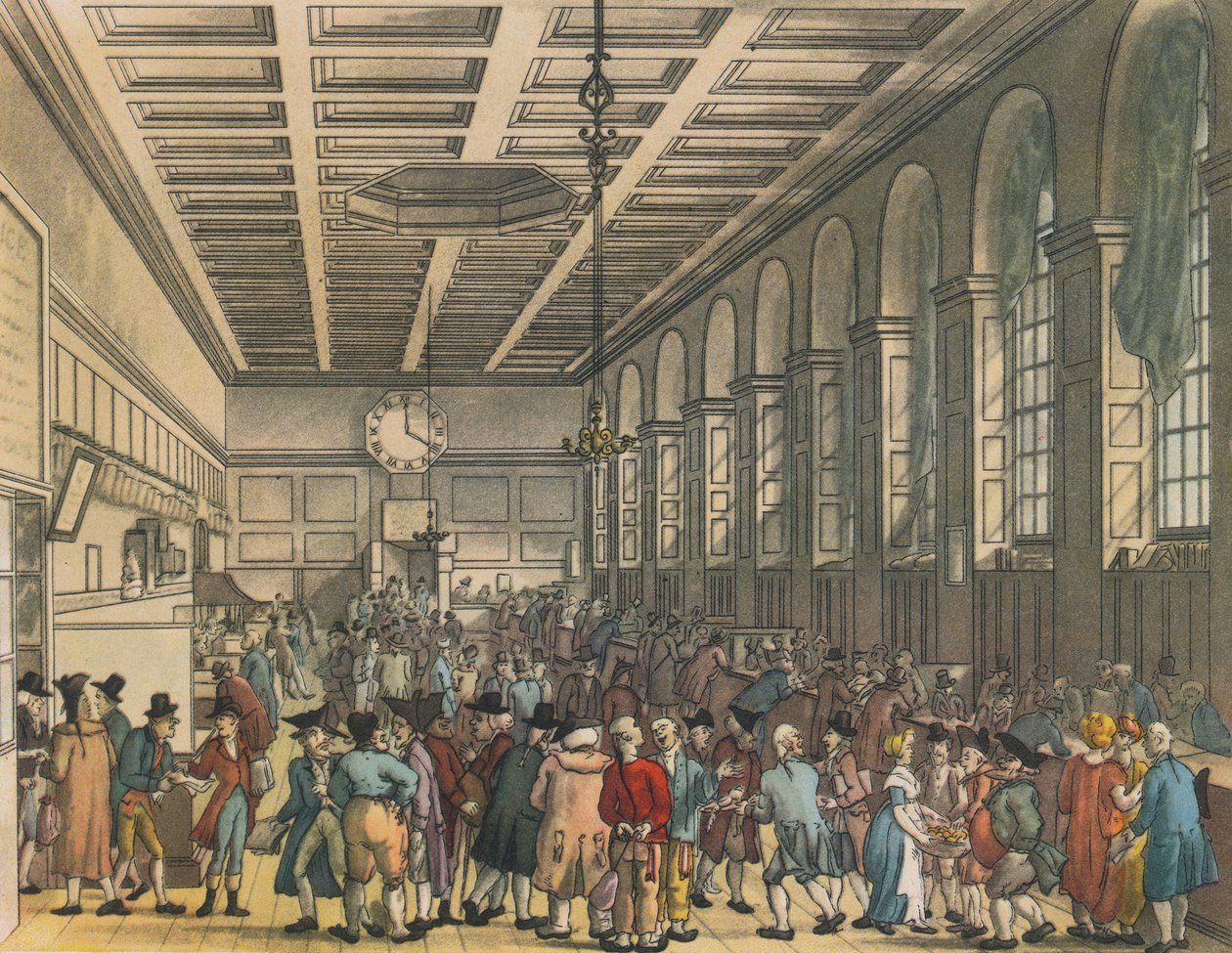 Wnętrze Custom House, Londyn, 1808. Artyści: Augustus Charles Pugin, Thomas Rowlandson. autorstwa Augustus Charles Pugin, Thomas Rowlandson