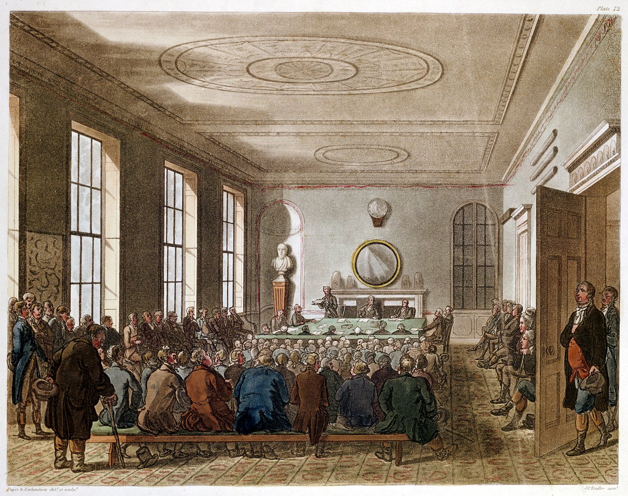 Spotkanie Towarzystwa Rolniczego, Londyn, 1808-1810 autorstwa Augustus Charles Pugin, Thomas Rowlandson