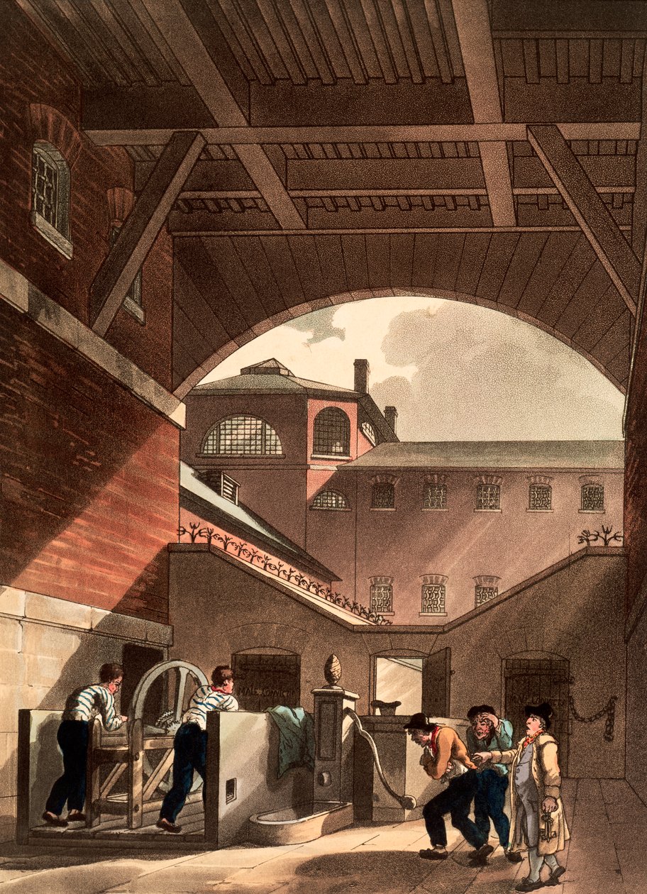 Silnik wodny w więzieniu Cold Bath Fields, Londyn, 1808 autorstwa Augustus Charles Pugin, Thomas Rowlandson