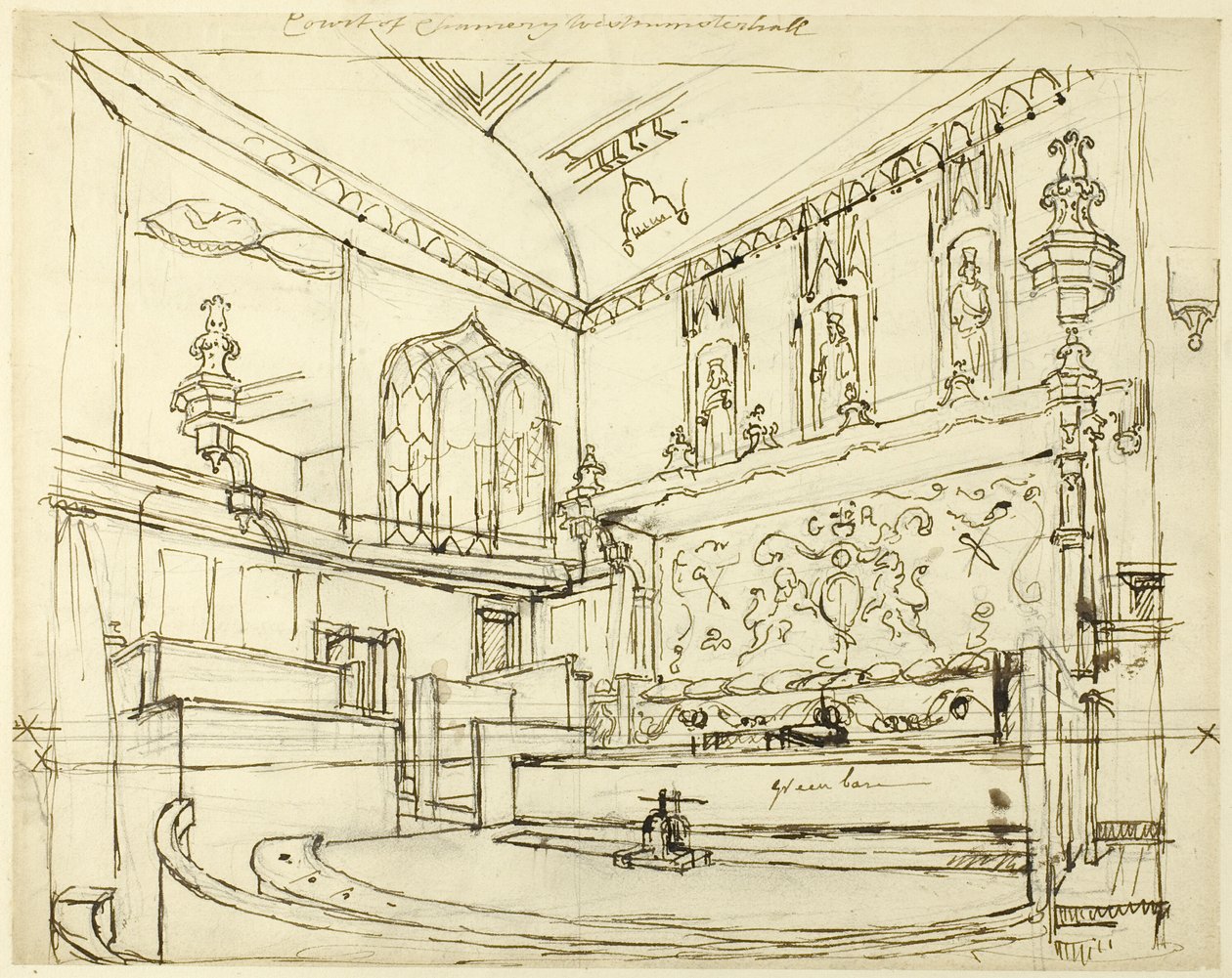 Sąd Kanclerski, Westminster Hall autorstwa Augustus Charles Pugin