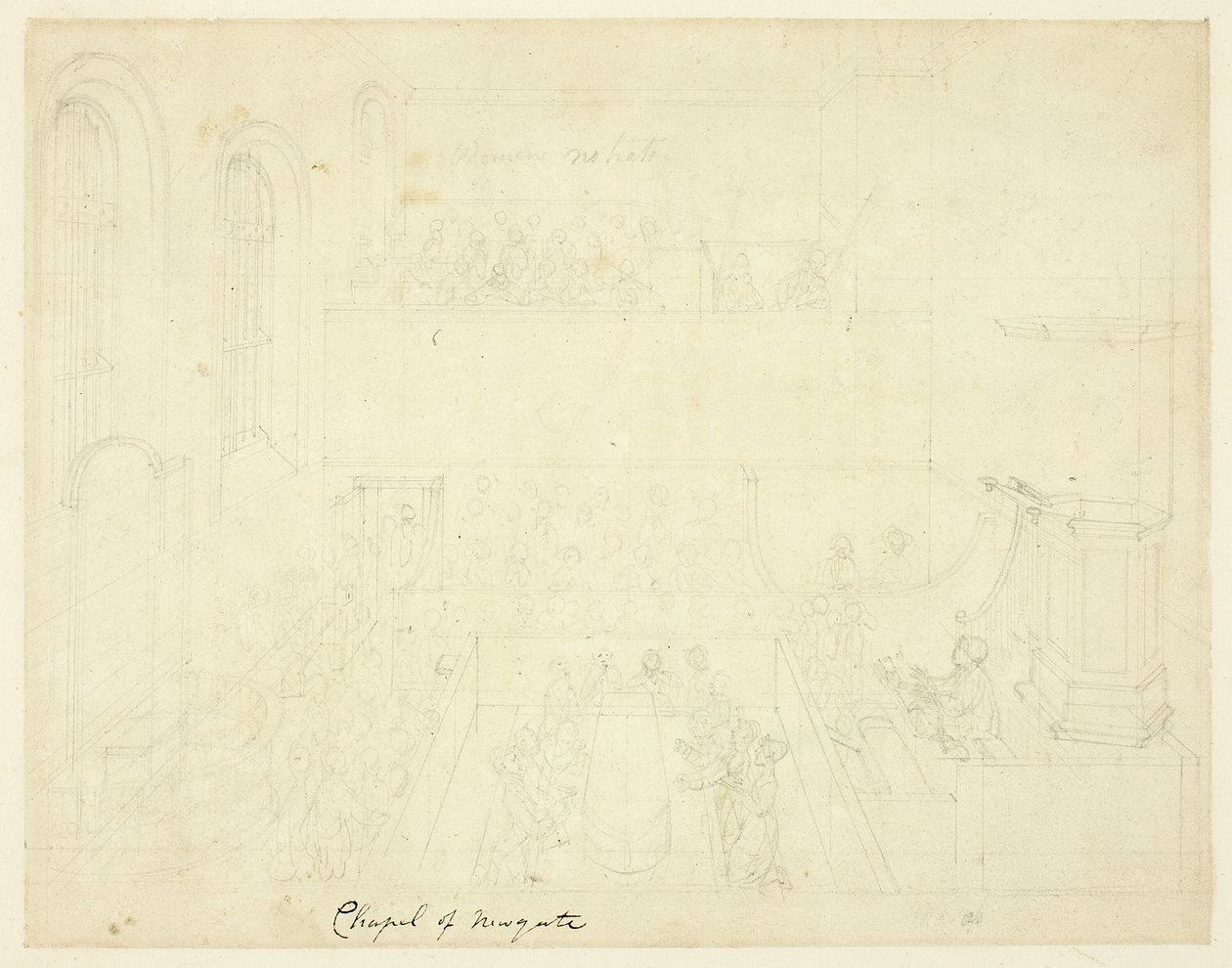 Studium dla Kaplicy Newgate, z Mikrokosmosu Londynu autorstwa Augustus Charles Pugin