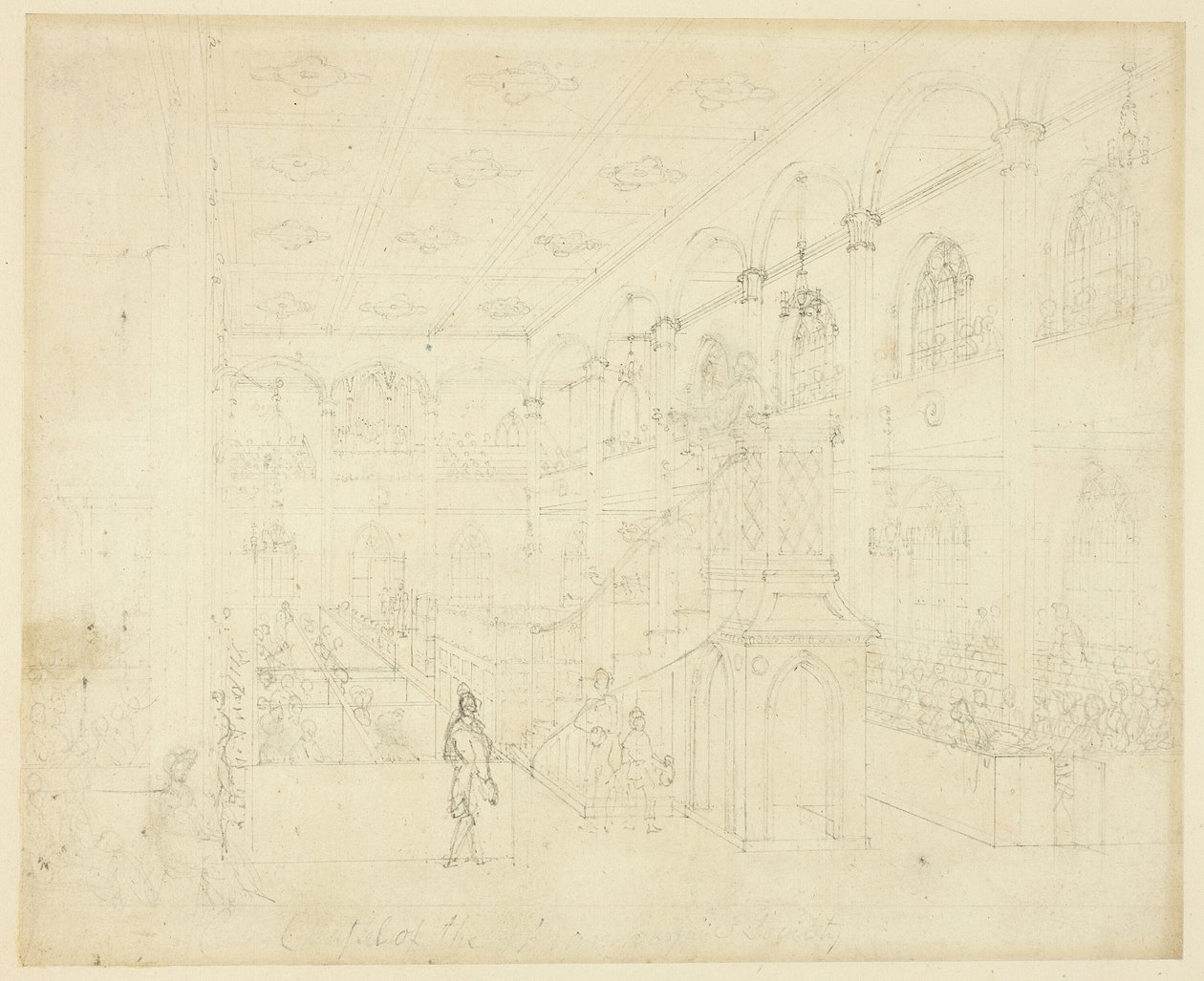 Studium dla Chapel of the Philanthropic Society z Microcosm of London autorstwa Augustus Charles Pugin