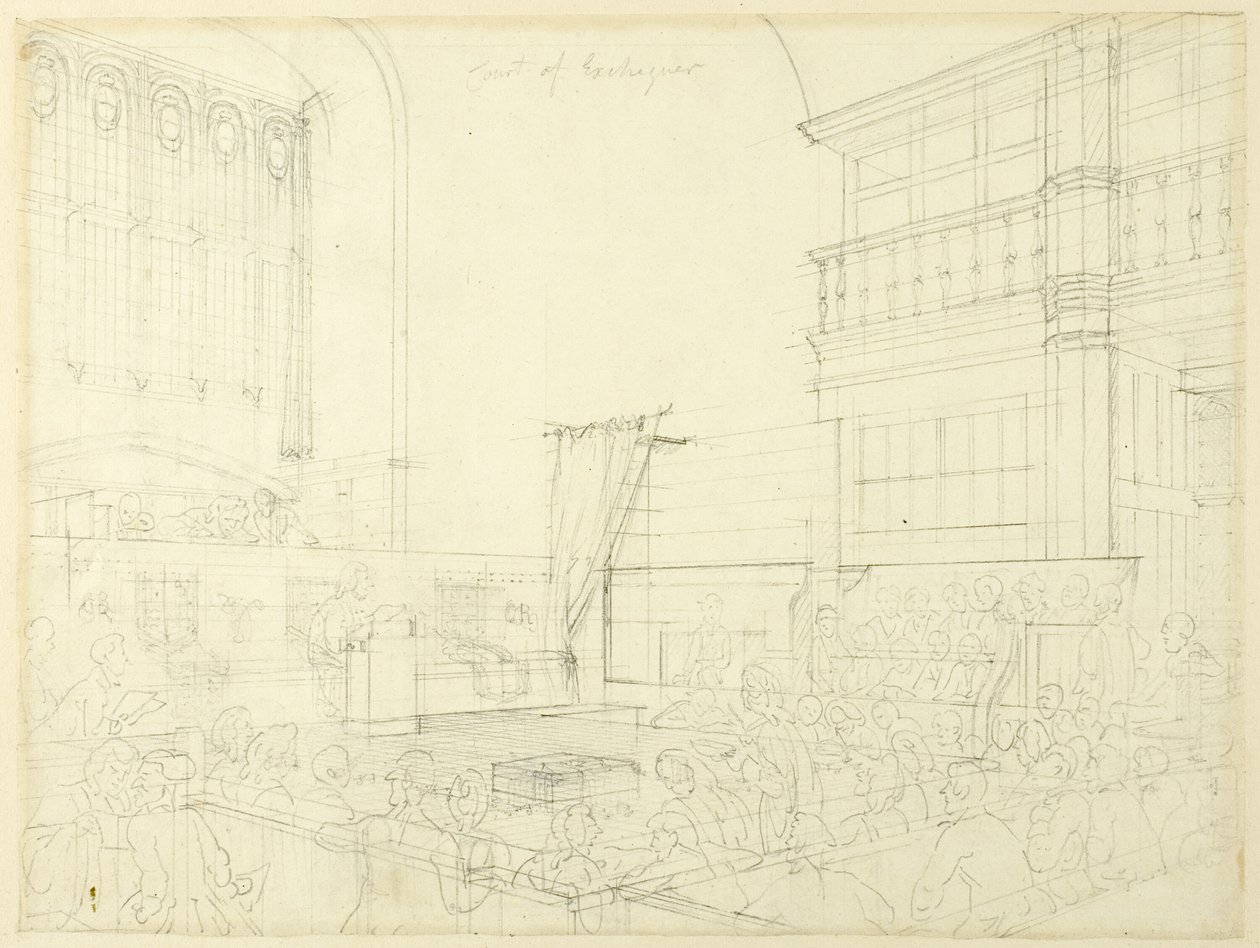 Studium dla Sądu Skarbowego, z Mikrokosmosu Londynu autorstwa Augustus Charles Pugin