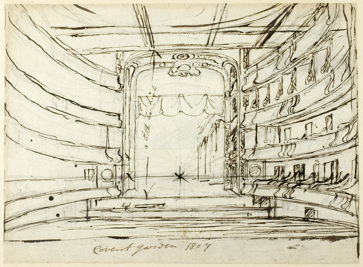 Studium dla teatru Covent Garden z Microcosm of London autorstwa Augustus Charles Pugin