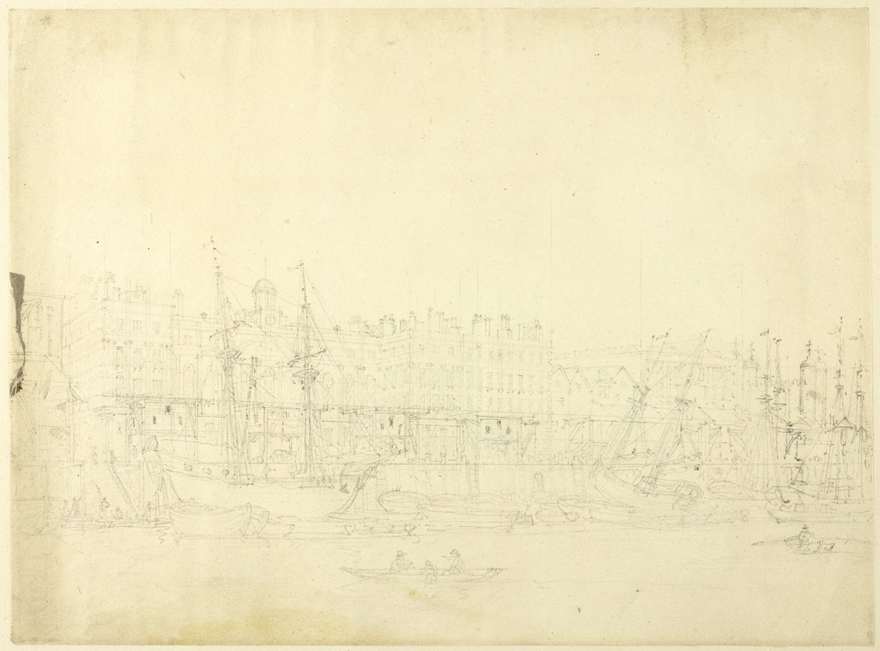 Studium dla Custom House, od strony Tamizy, z Mikrokosmosu Londynu autorstwa Augustus Charles Pugin