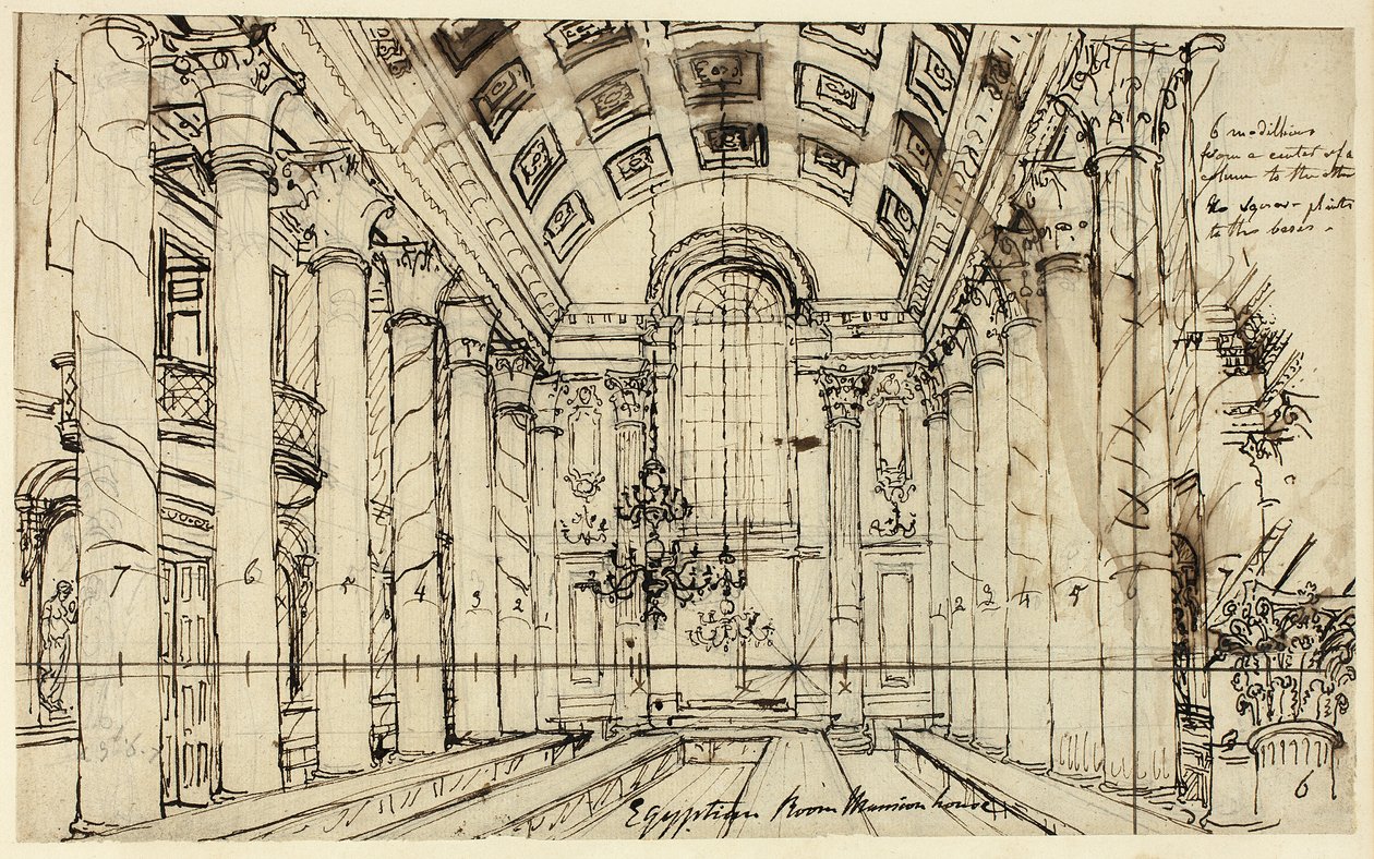 Studium dla Egyptian Hall Mansion House, z Microcosm of London autorstwa Augustus Charles Pugin