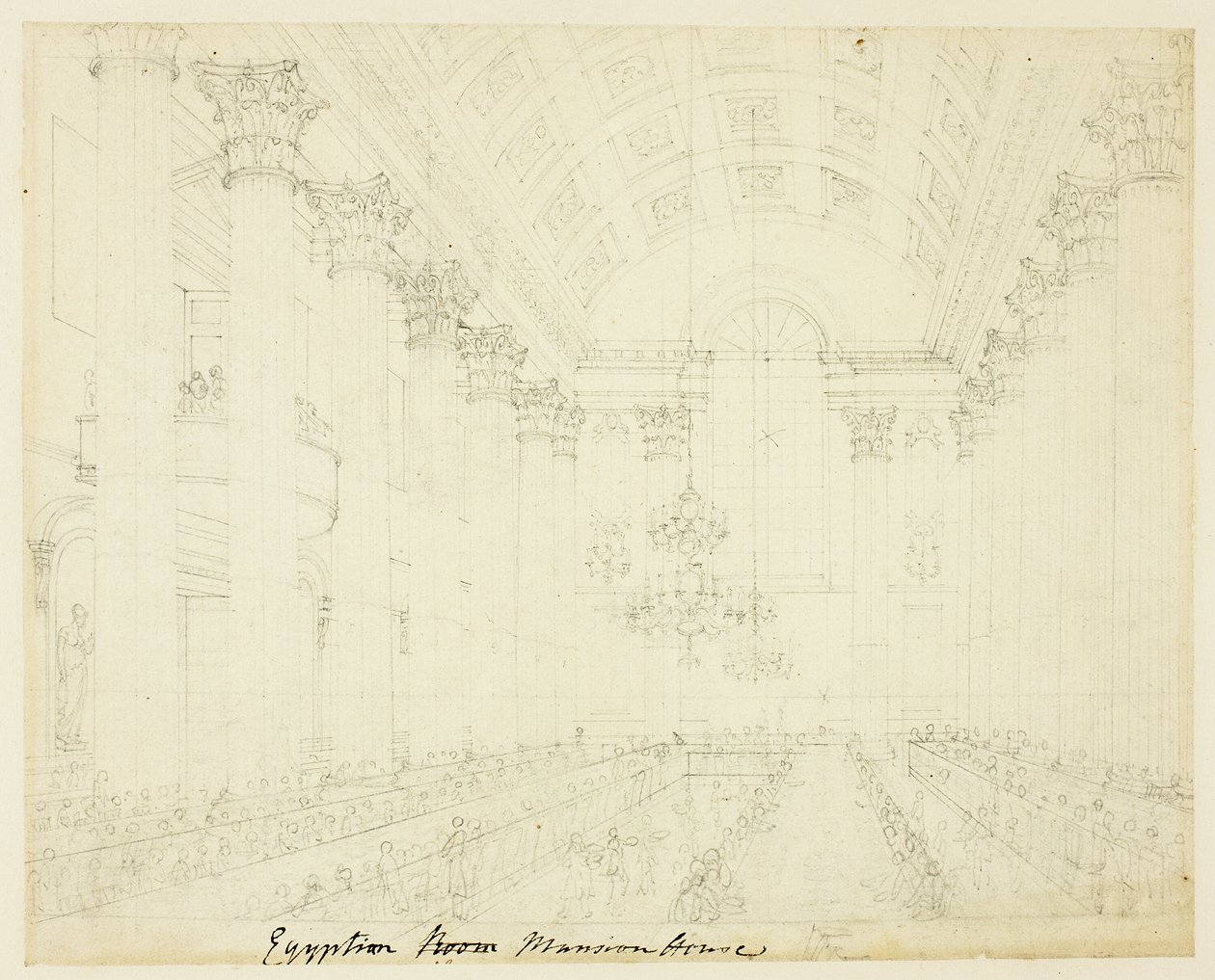 Studium dla Egyptian Hall Mansion House, od Microcosm of London autorstwa Augustus Charles Pugin