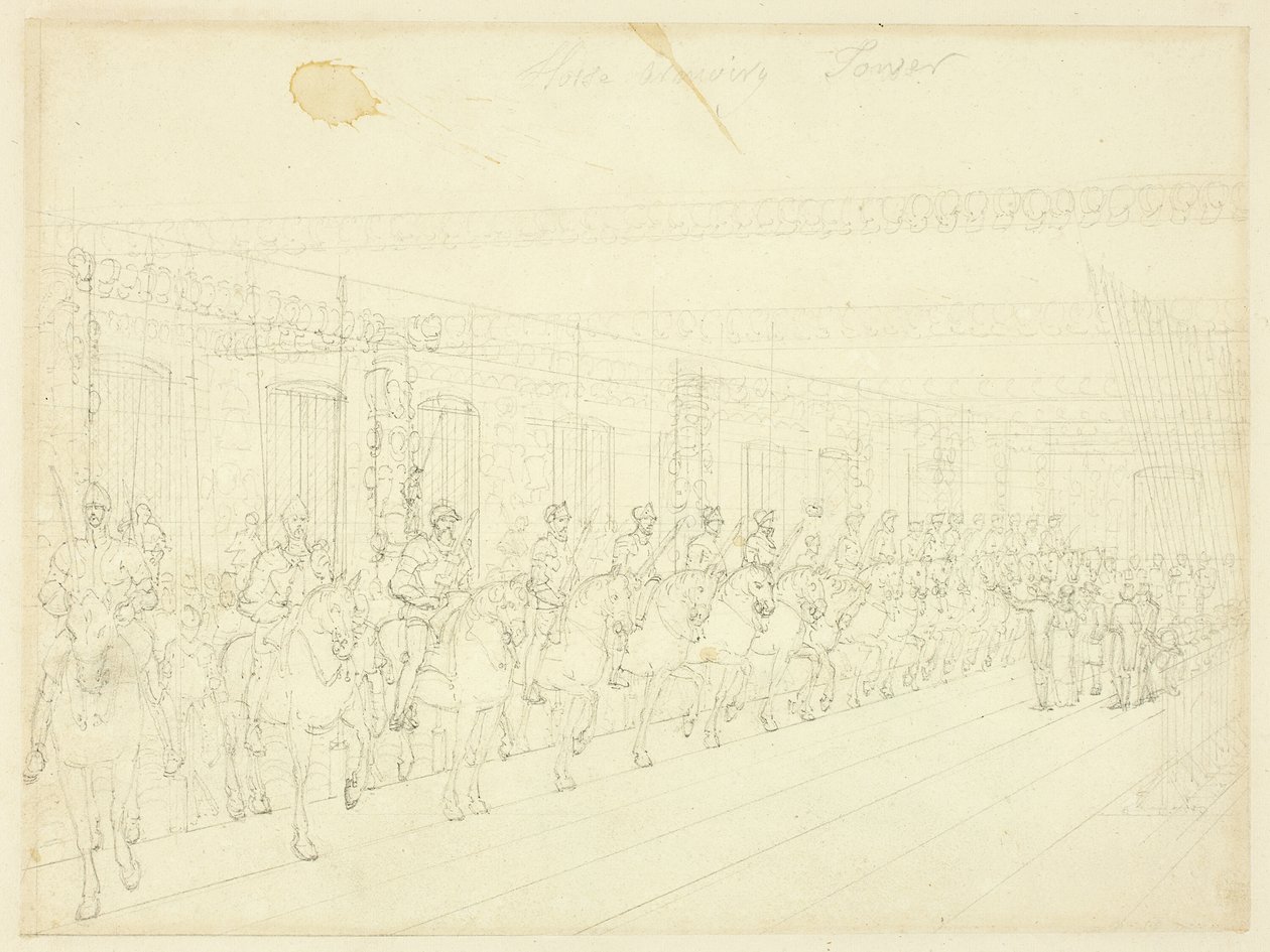 Studium dla Horse Armoury Tower, z Microcosm of London autorstwa Augustus Charles Pugin