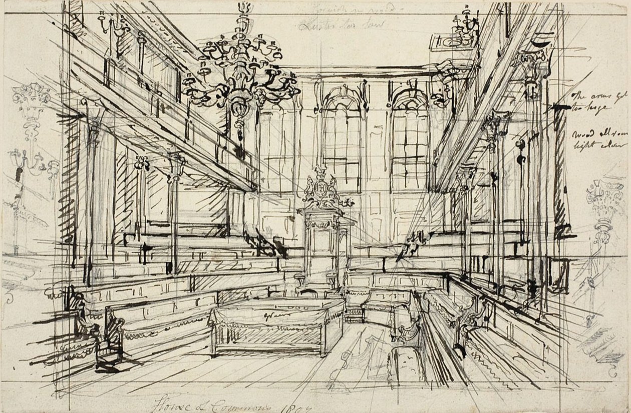 Studium dla Izby Gmin z Microcosm of London autorstwa Augustus Charles Pugin